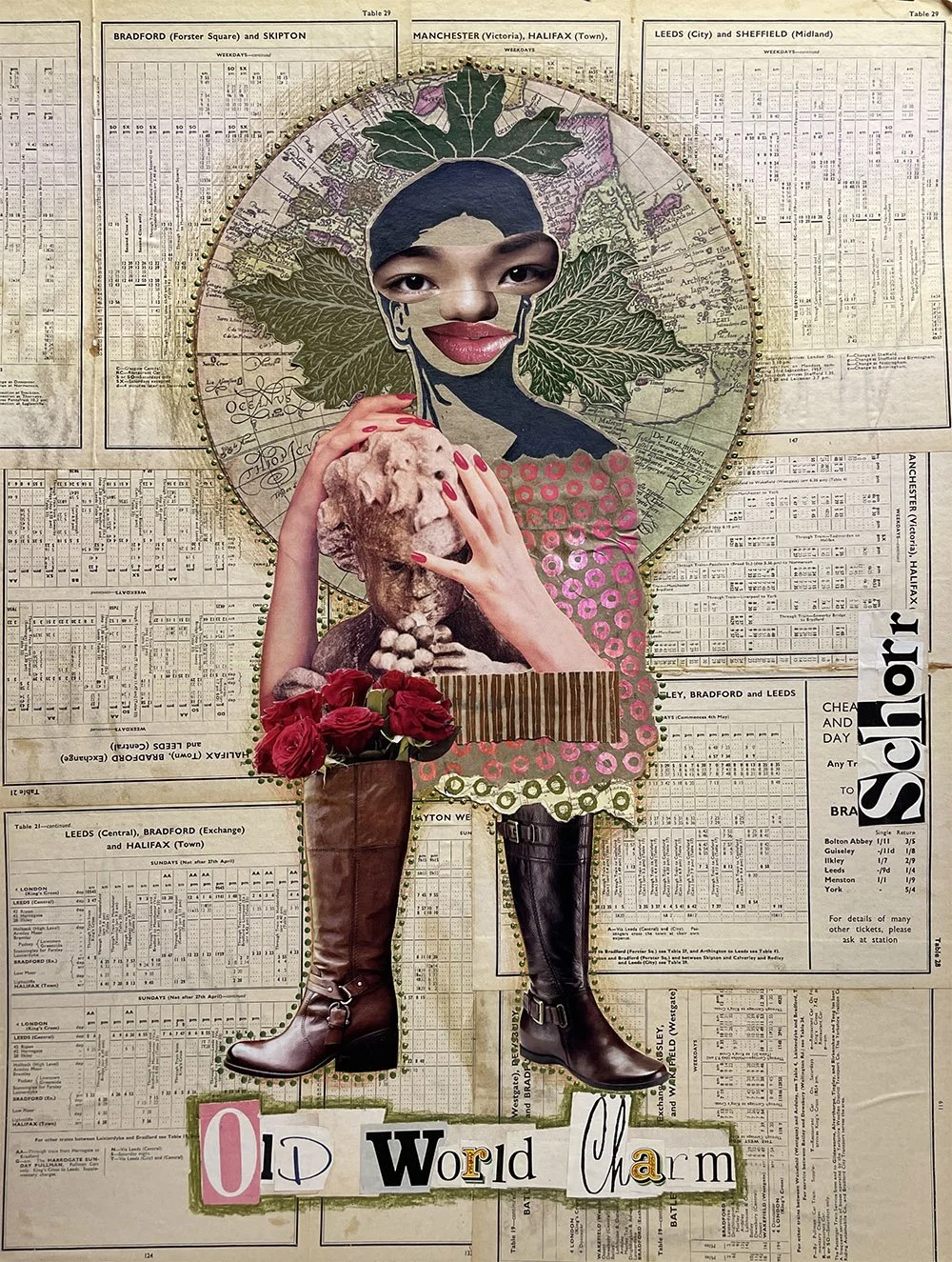Old World Charm - a mixed media analog collage by Natalie Schorr